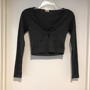 brandy melville ribbed cropped lace up long sleeve